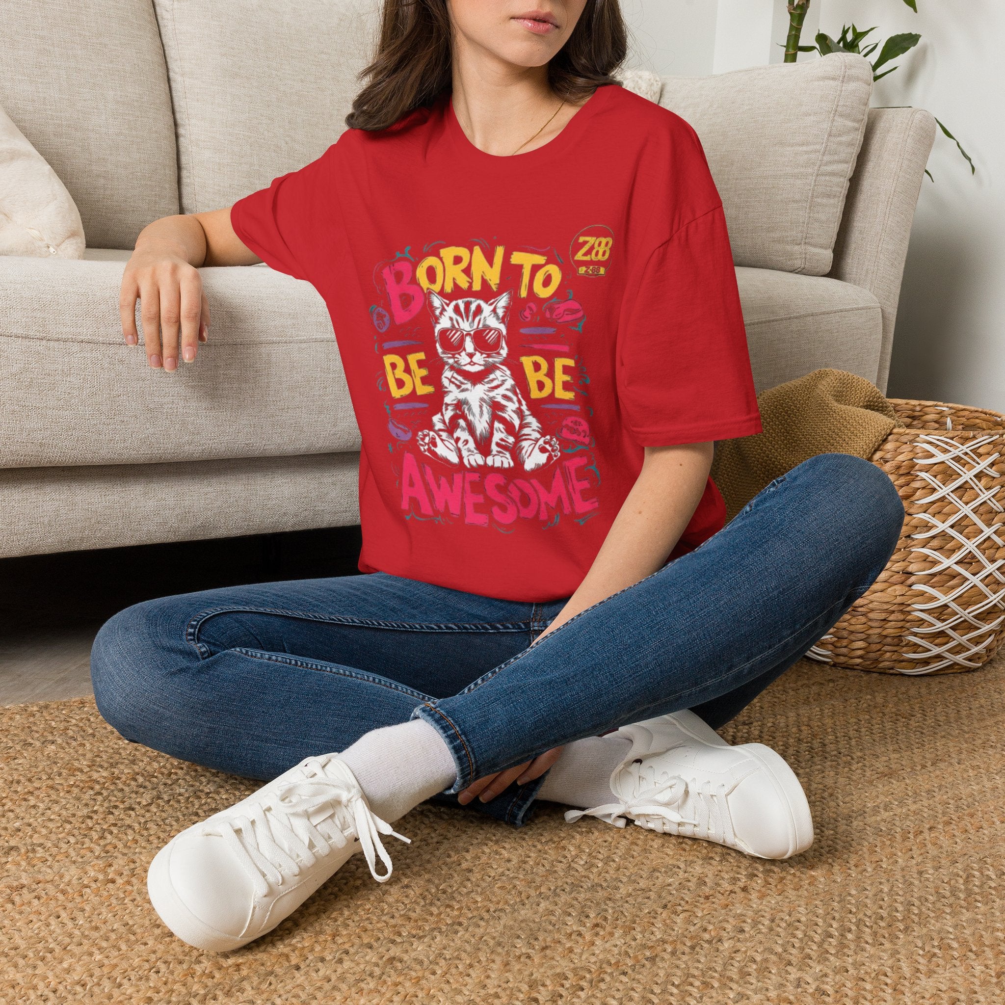 Cat T-Shirt — "Born to Be Awesome" Graphic Tee