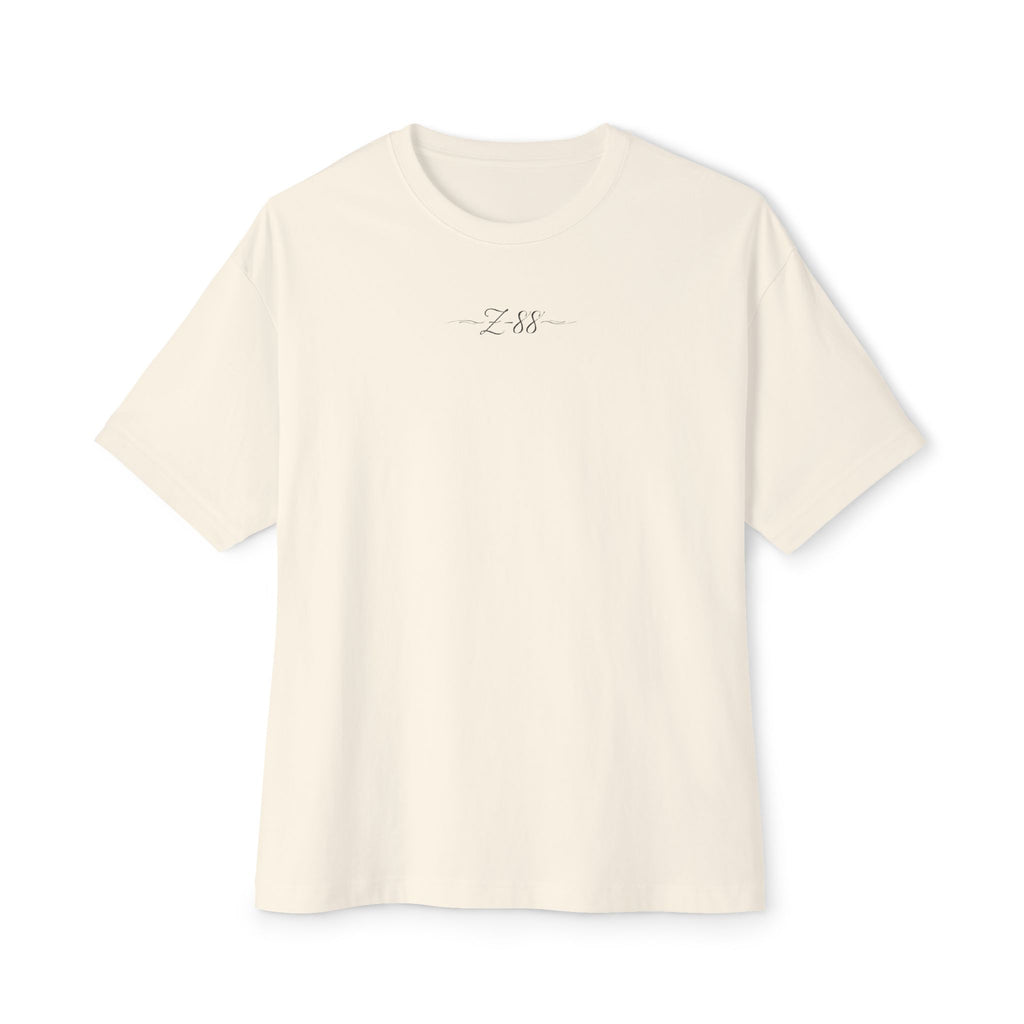 Boxy Tee — Minimal 'Z-88' Embroidered White Oversized T-Shirt