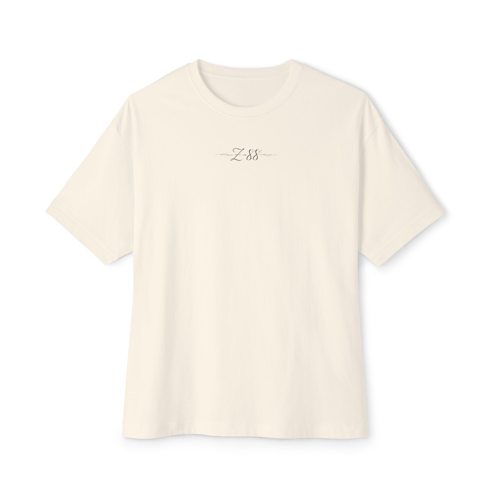 Boxy Tee — Minimal 'Z-88' Embroidered White Oversized T-Shirt