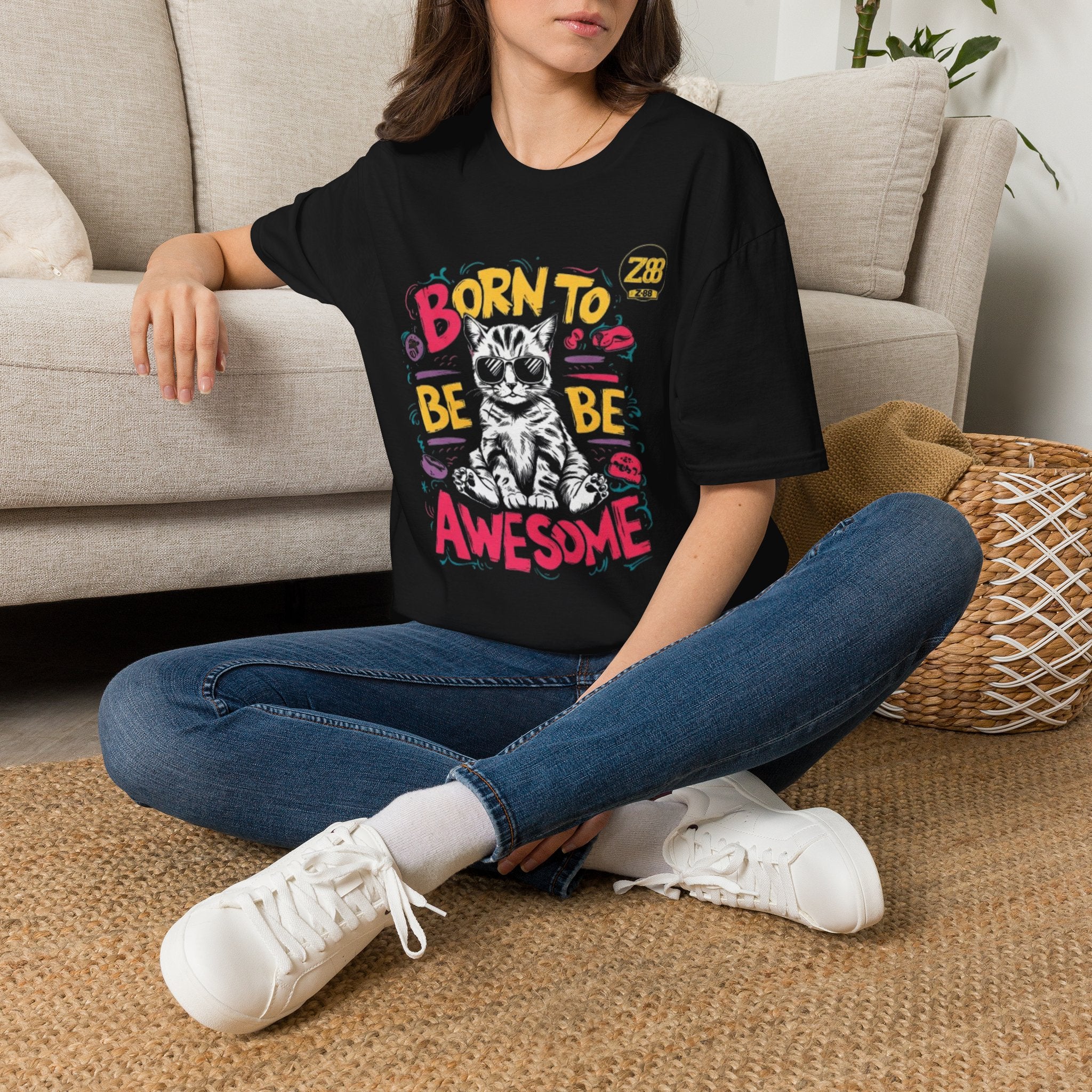 Cat T-Shirt — "Born to Be Awesome" Graphic Tee