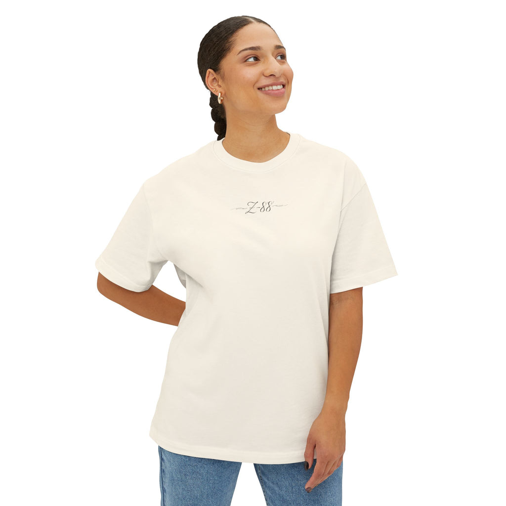 Boxy Tee — Minimal 'Z-88' Embroidered White Oversized T-Shirt