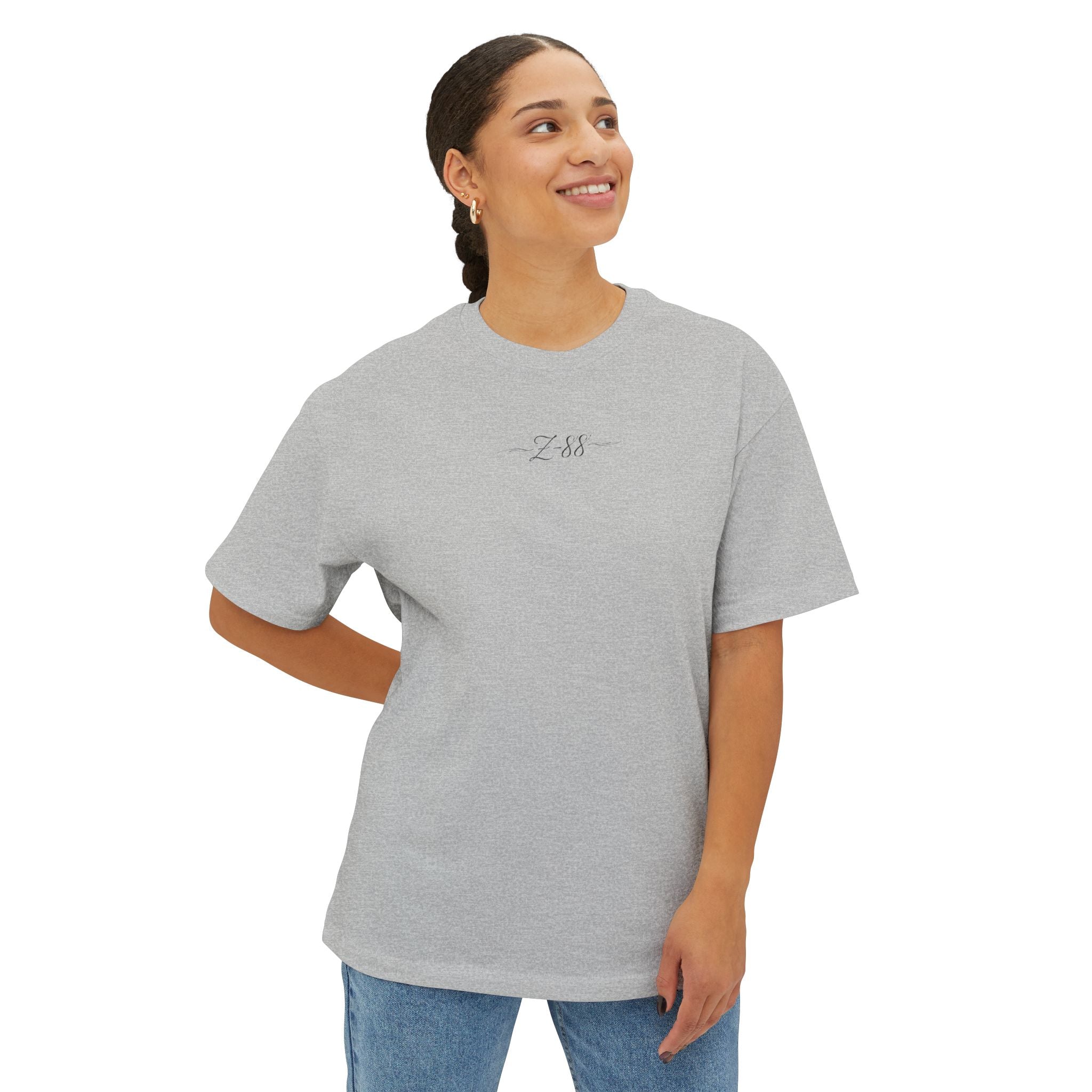 Boxy Tee — Minimal 'Z-88' Embroidered White Oversized T-Shirt