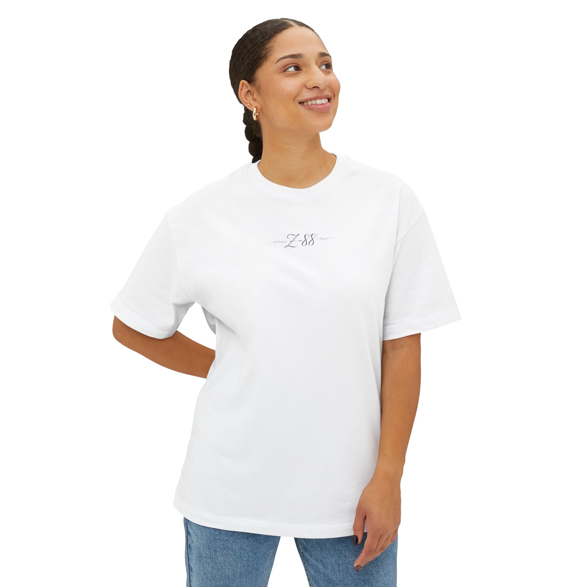 Boxy Tee — Minimal 'Z-88' Embroidered White Oversized T-Shirt