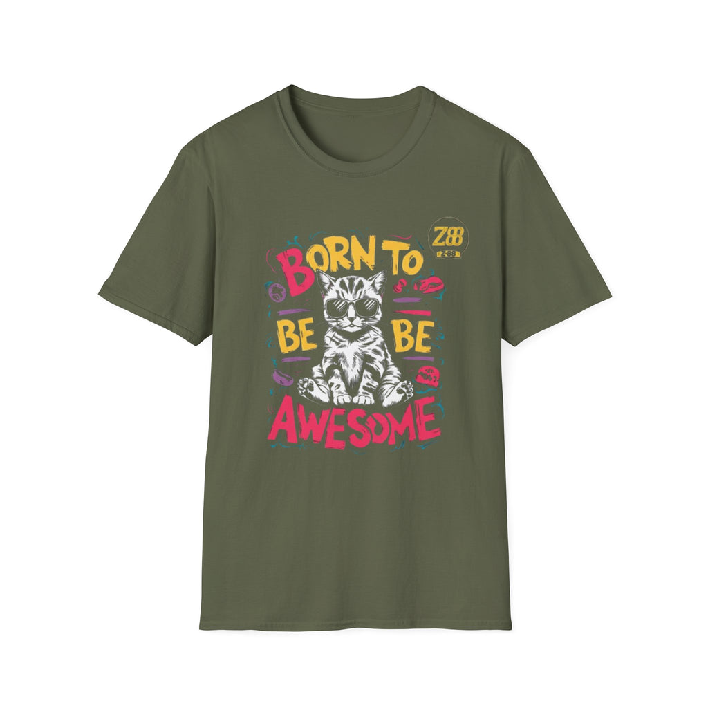Cat T-Shirt — "Born to Be Awesome" Graphic Tee