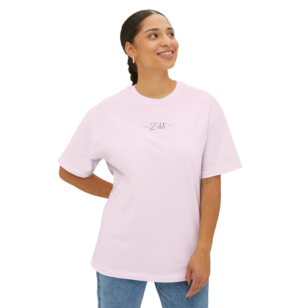 Boxy Tee — Minimal 'Z-88' Embroidered White Oversized T-Shirt