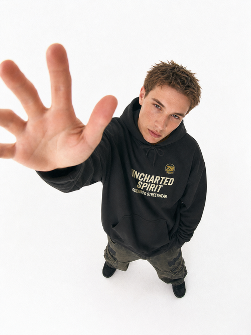 Uncharted Spirit Hoodie – Adventure Vibes Pullover with 'Uncharted Spirit' Text