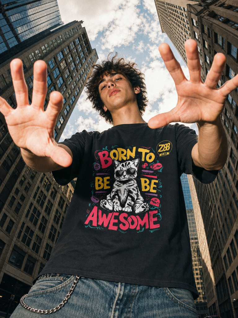 Camiseta Negra Streetwear Z-88 – "Born To Be Awesome"