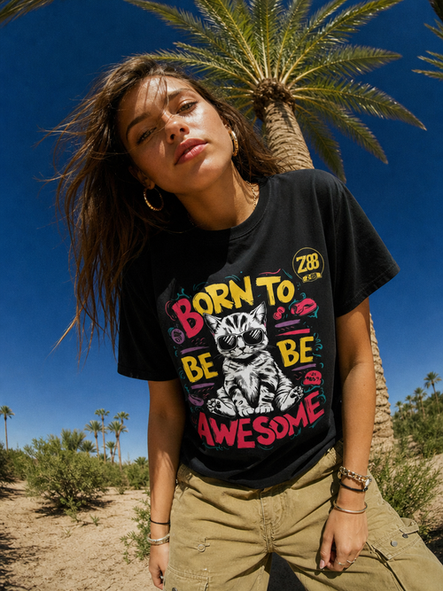 Cat T-Shirt — "Born to Be Awesome" Graphic Tee