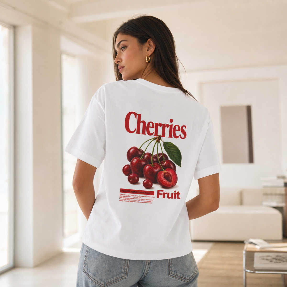 Camiseta Oversized Blanca 'Cherries Fruit' Estilo Streetwear | Z-88