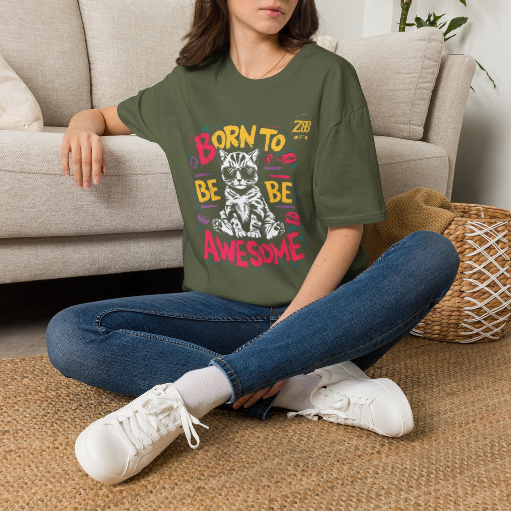 Cat T-Shirt — "Born to Be Awesome" Graphic Tee