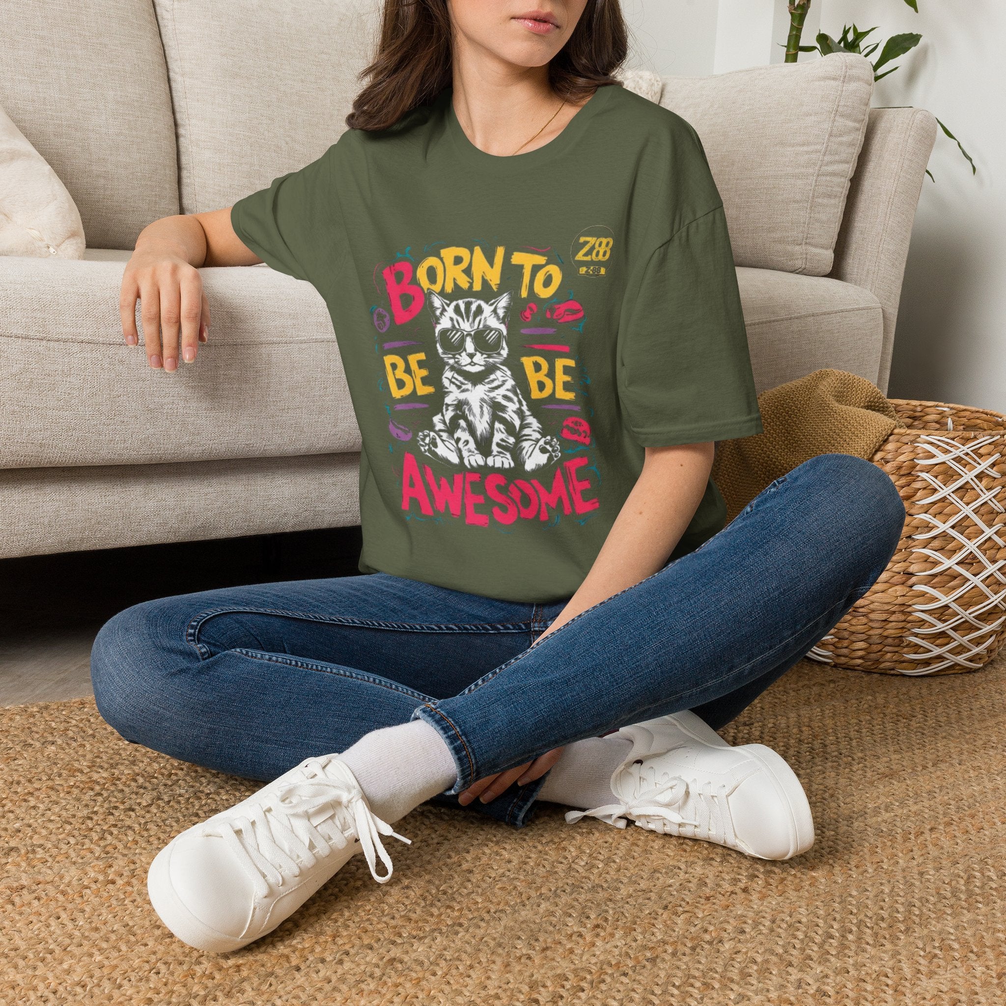 Cat T-Shirt — "Born to Be Awesome" Graphic Tee